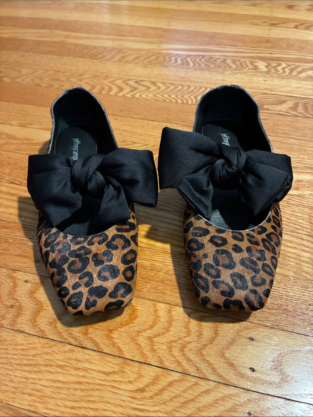 Jeffrey Campbell Leopard Print Flats with large Black Silk Bow